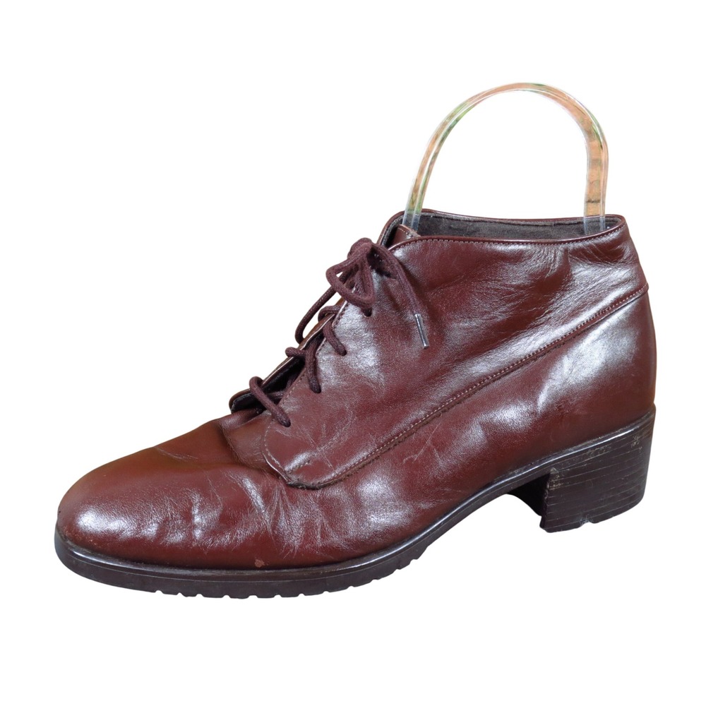 Munro American Women Lace Up Bootie 6.5 Extra Wide Work Comfort Brown Leather